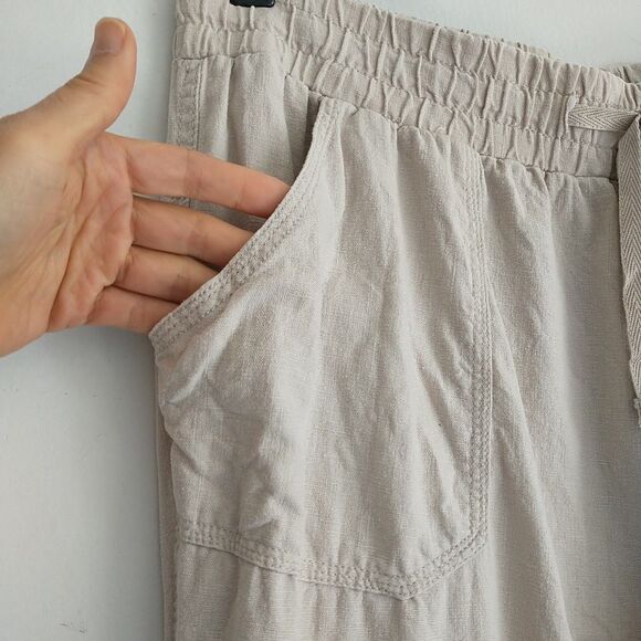 C EST 1946 Pull On Pants Womens 14/16W Natural Linen Blend Wide Leg Lagenlook - Picture 3 of 7